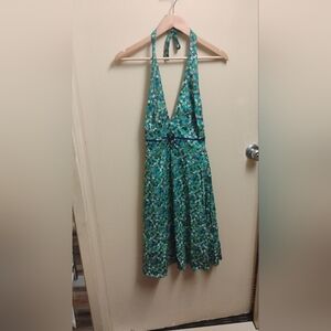 Eva Franco Anthropologie Rare Green Floral Halter Dress Sz 2